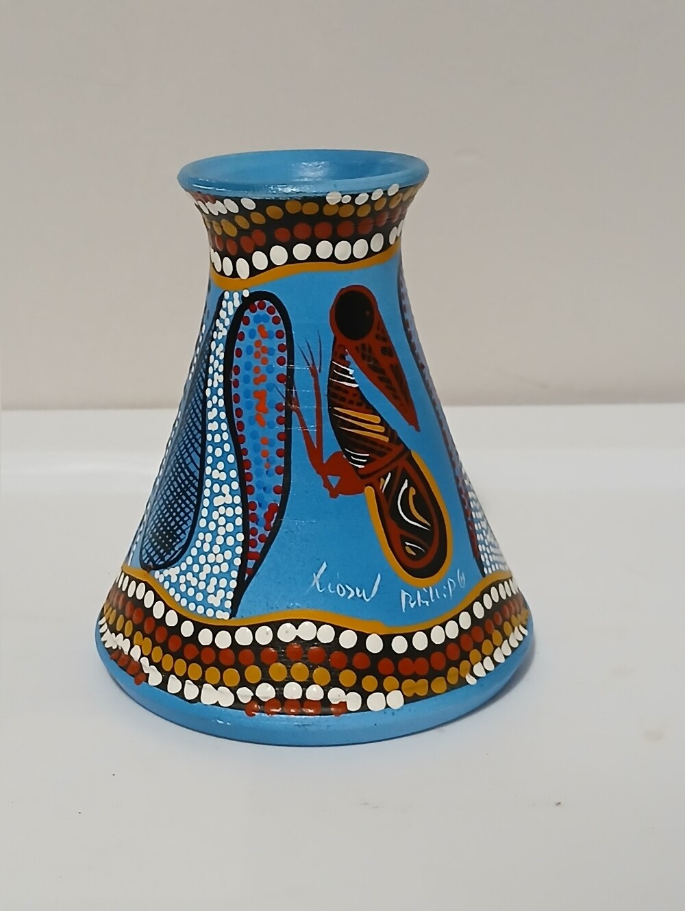 Hand Painted Australian Aboriginal Art Vase Artist Signed